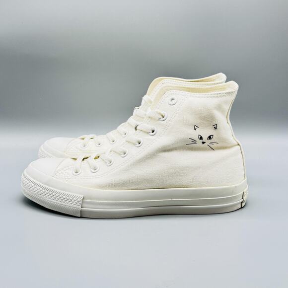 Converse Shoes Men 7.5 White Canvas All Star React 2.0 Footbed High Top Cat Face - Picture 5 of 13